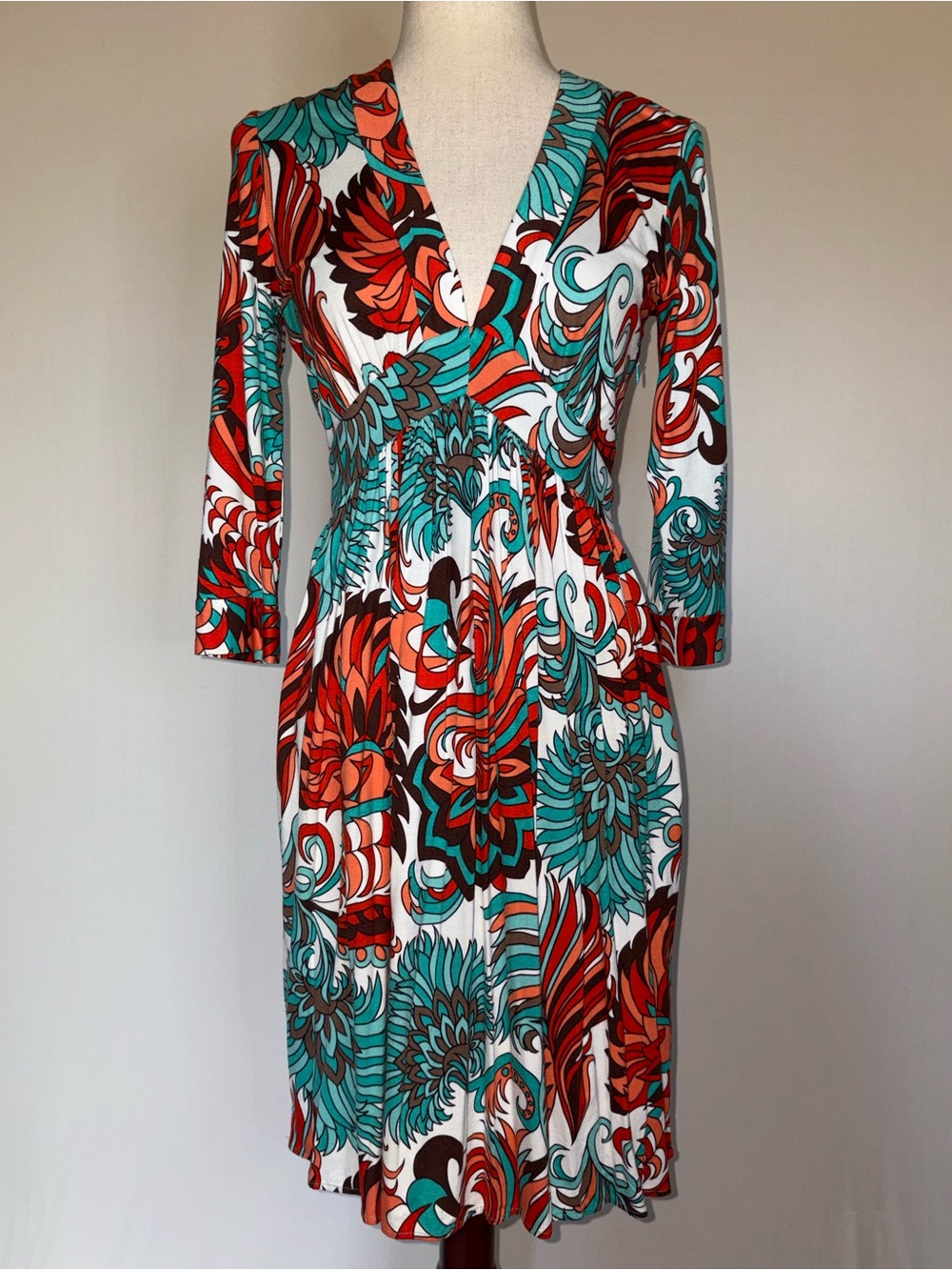 Milly Bohemian Jersey Long Sleeve Tropical Cabana Print Dress Size Small